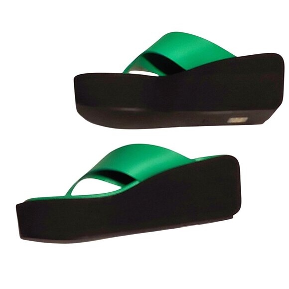 FRAME Le Ocean Wedge Flip Flops Kelly Green Chunky Color-Pop Bold Trendy Sleek - Picture 9 of 10